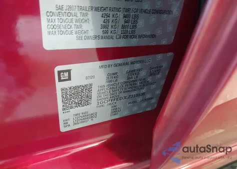 2020 Chevrolet Silverado K1500 Lt Trail Boss z USA, uszkodzony, nr VIN 1GCPYFED3LZ310536